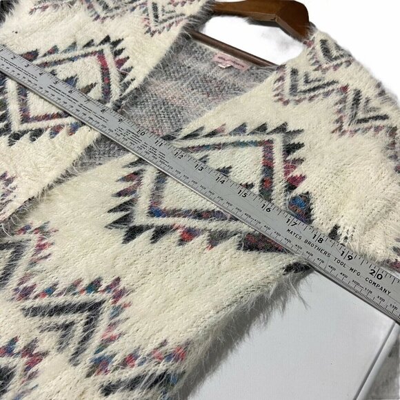 Sequin Hearts Cardigan Size Small Beige Aztec Print Open Front - Picture 5 of 9